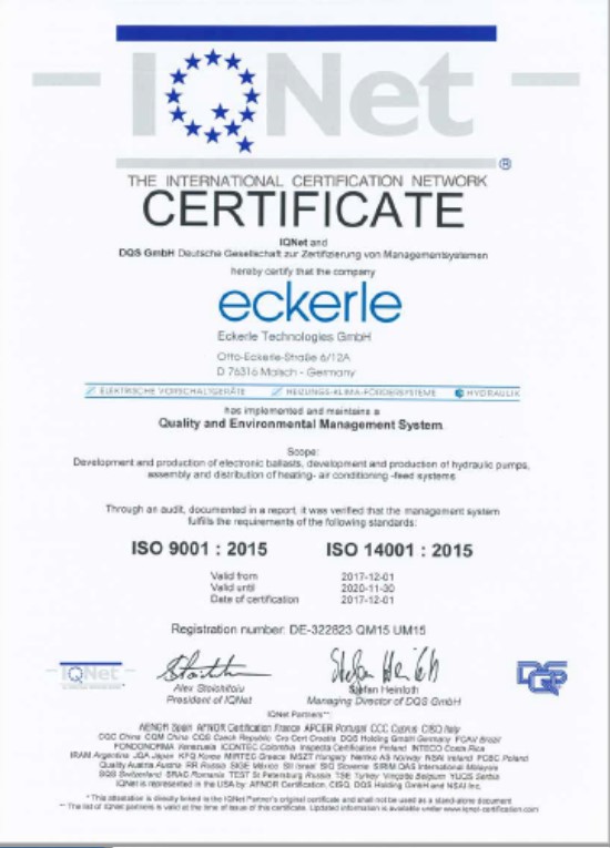 Eckerle IQNET ISO 9001 2015 - ISO 14001 2015