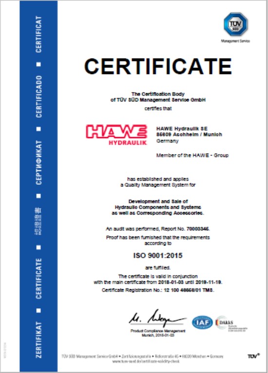 HAWE DIN ISO 9001-2015 SE-Munich EN